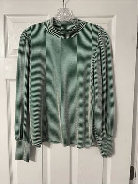 Zenana Outfitters Green and White Striped Mock Neck Top
